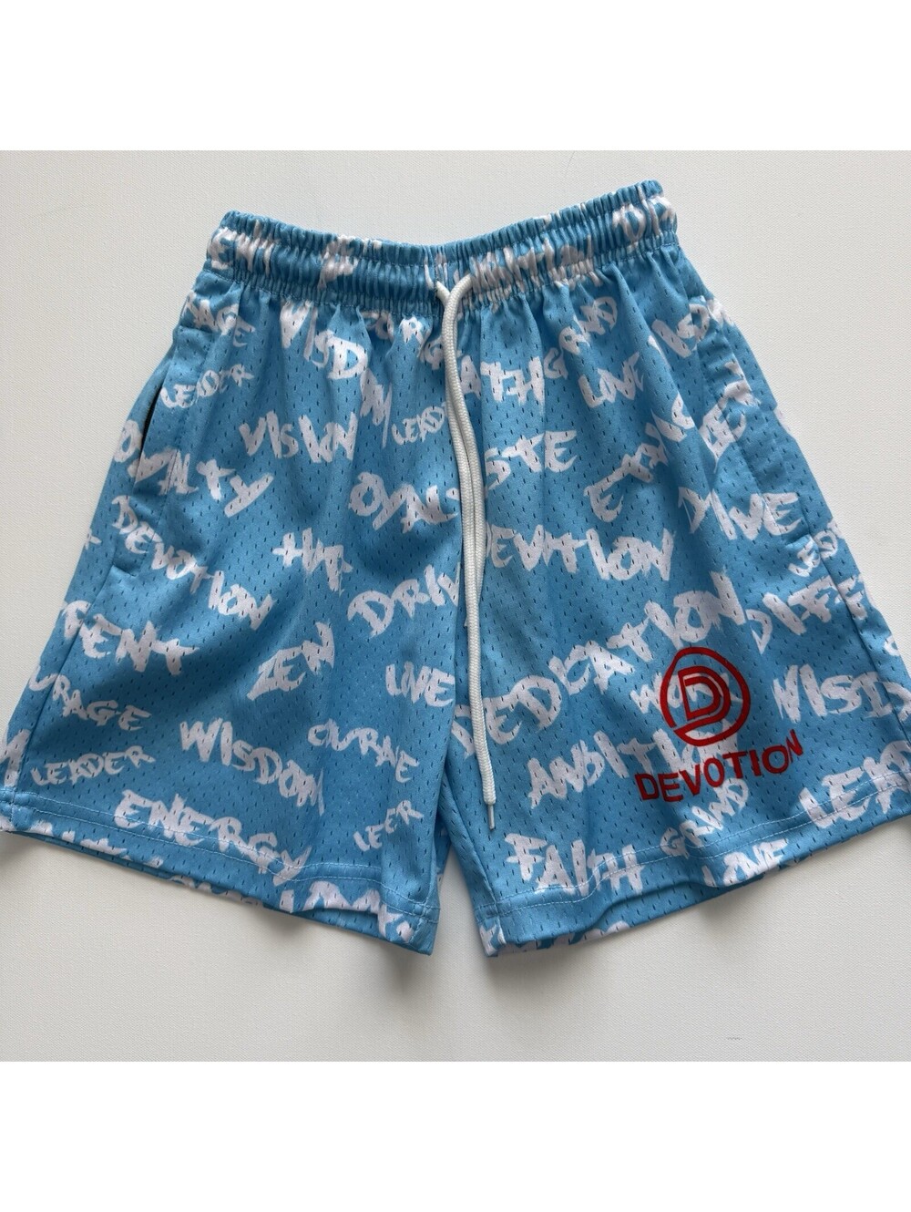 The Devotion Brand YXL  Faith Love Wisdom Shorts Blue Graffiti Athletic